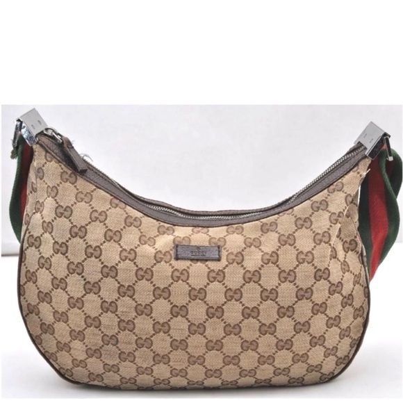 Gucci Handbags - Authenticated Gucci Sherry Web Hobo Messenger Crossbody Shoulder Bag Purse